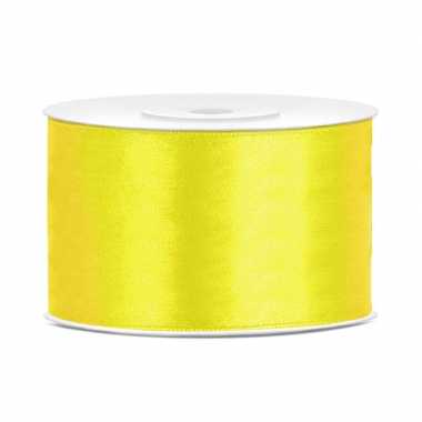 1x gele satijnlint rollen 3,8 cm x 25 meter cadeaulint verpakkingsmateriaal