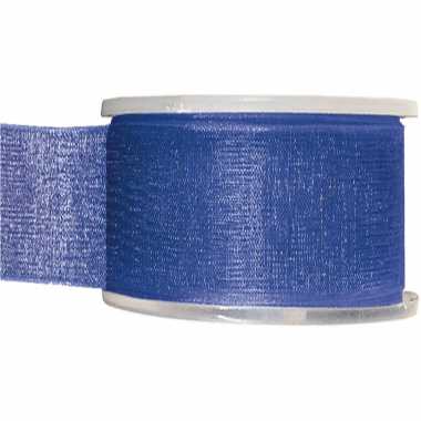 1x kobaltblauwe organzalint rollen 4 cm x 20 meter cadeaulint verpakkingsmateriaal