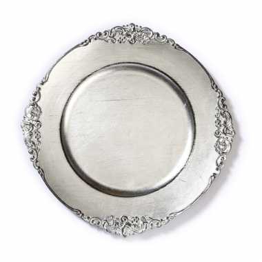 1x ronde kaarsenborden/onderborden zilver kunststof 33 cm