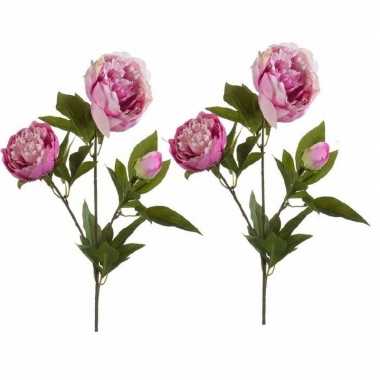 2x roze pioenrozen kunstbloemen takken 70 cm