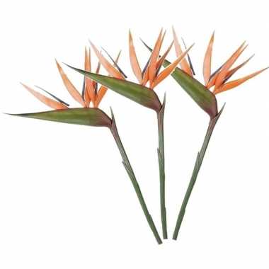 3x oranje kunst strelitzia/paradijsvogelbloem kunstbloemen 90 cm deco