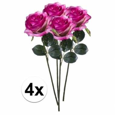 4 x kunstbloemen steelbloem paars/roze roos simone 45 cm