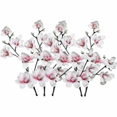 5x wit/roze magnolia beverboom kunstbloemen takken 100 cm decoratie
