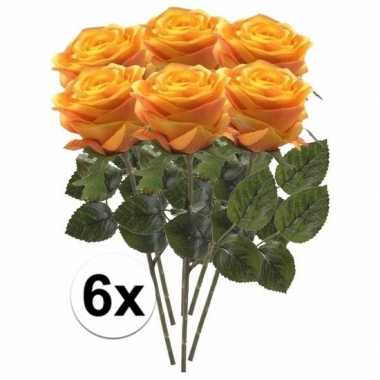 6 x kunstbloemen steelbloem geel/oranje roos simone 45 cm