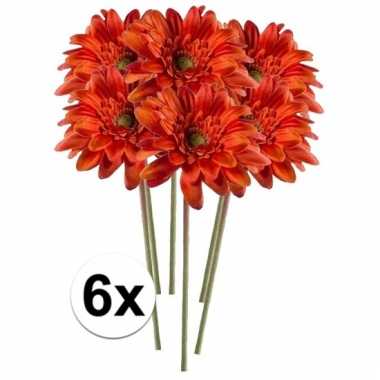 6x kunstbloemen steelbloem oranje gerbera 47 cm.