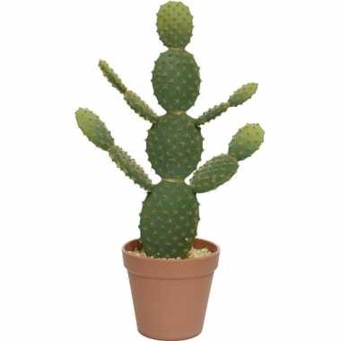 Groene opuntia cactus kunstplanten 63 cm met bruine pot