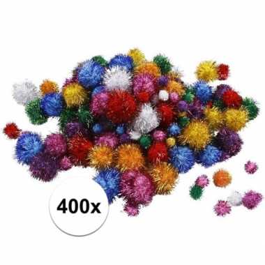 Hobby glitter pompoms assortiment 400 stuks