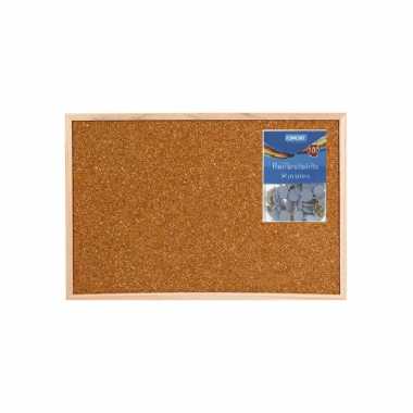 Prikborden/memoborden naturel kurk met punaises 60 x 45 cm