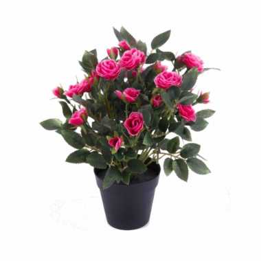 Roze rozen kunstplant in kunststof pot 30 cm