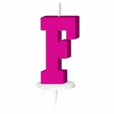 Roze taart kaarsje letter F
