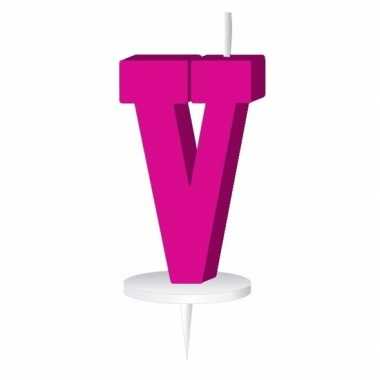Roze taart kaarsje letter V