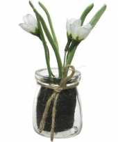 1x crocus krokus kunstplanten wit geel 15 cm met glazen pot