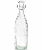 1x glazen decoratie flessen transparant met beugeldop 1000 ml