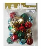 1x kerstslingers met metalen belletjes klokjes in diverse kleuren 180 cm