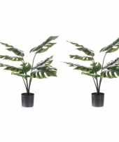 2 stuks groene monstera gatenplant kunstplanten 60 cm met zwarte pot