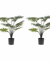 2 stuks groene philodendron kunstplanten 60 cm met zwarte pot