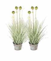 2 stuks nep planten groene allium sierui grasplant kunstplanten 53 cm met grijze pot