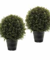 2 stuks nep planten groene buxus bol struik kunstplanten 42 cm met zwarte pot
