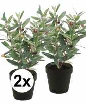 2x groen kunstplant olijf boompje plant in pot