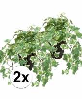2x groen witte kunstplant klimop plant in pot