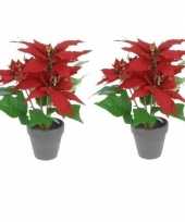 2x kunstplanten rode poinsettia bloem met pot 30 cm