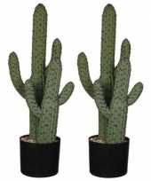 2x nep planten groene euphorbia cowboycactus kunstplanten 50 cm met zwarte pot