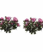 2x nepplanten roze azalea binnenplant kunstplanten 20 cm