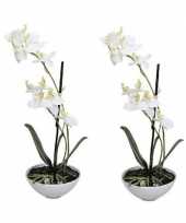 2x phalaenopsis kunst plant in pot 25 cm wit