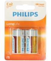 2x philips long life lr14 c batterijen 1 5 volt