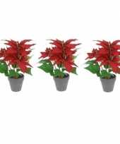 3x kunstplanten rode poinsettia bloem met pot 30 cm