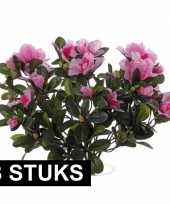 3x kunstplanten roze bloemen azalea 20 cm