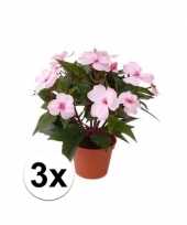 3x lichtroze kunstplanten met bloemen vlijtig liesje van 25 cm