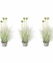 3x nep planten groene allium sierui grasplant kunstplanten 53 cm met grijze pot 10165086