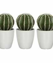 3x nep planten groene echinocactus bolcactus kunstplanten 28 cm met witte pot 10159791