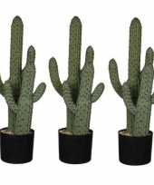 3x nep planten groene euphorbia cowboycactus kunstplanten 50 cm met zwarte pot