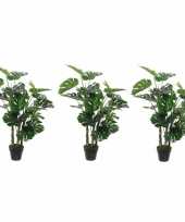 3x nep planten groene monstera gatenplant kunstplanten 100 cm met zwarte pot