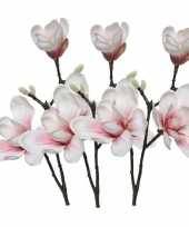 3x wit roze magnolia beverboom kunstbloemen takken 50 cm decoratie
