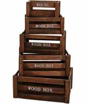 5x stuks houten kratjes wood box 37 x 28 x 15 cm