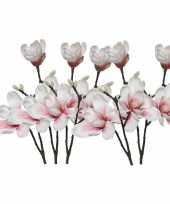 5x wit roze magnolia beverboom kunstbloemen takken 50 cm decoratie