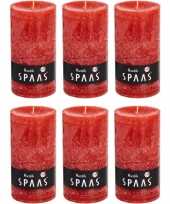 6x rustieke kaarsen rood 7 x 13 cm 60 branduren sfeerkaarsen