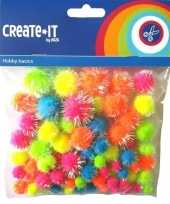 75x gekleurde decoratie pompoms neon glitter