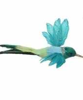 Blauwe kolibrie vogel op clip 15 cm