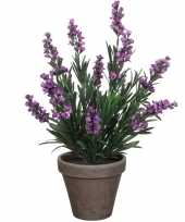 Lavendel kunstplant kamerplant paars in grijze sierpot h33 cm x d20 cm