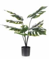 Nep kantoorplanten groene monstera gatenplant kunstplanten 60 cm met zwarte pot