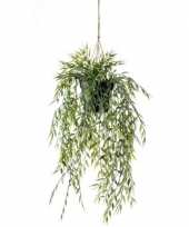 Nep planten groene bamboe kunstplanten 50 cm met hangpot