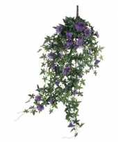 Nep planten groene petunia met paarse bloemen kunstplanten 80 cm met hangpot