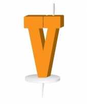 Oranje taart kaarsje letter v