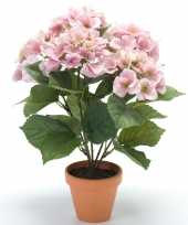 Roze hortensia kunstplant in kunststof pot 40 cm