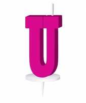 Roze taart kaarsje letter u
