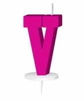 Roze taart kaarsje letter v